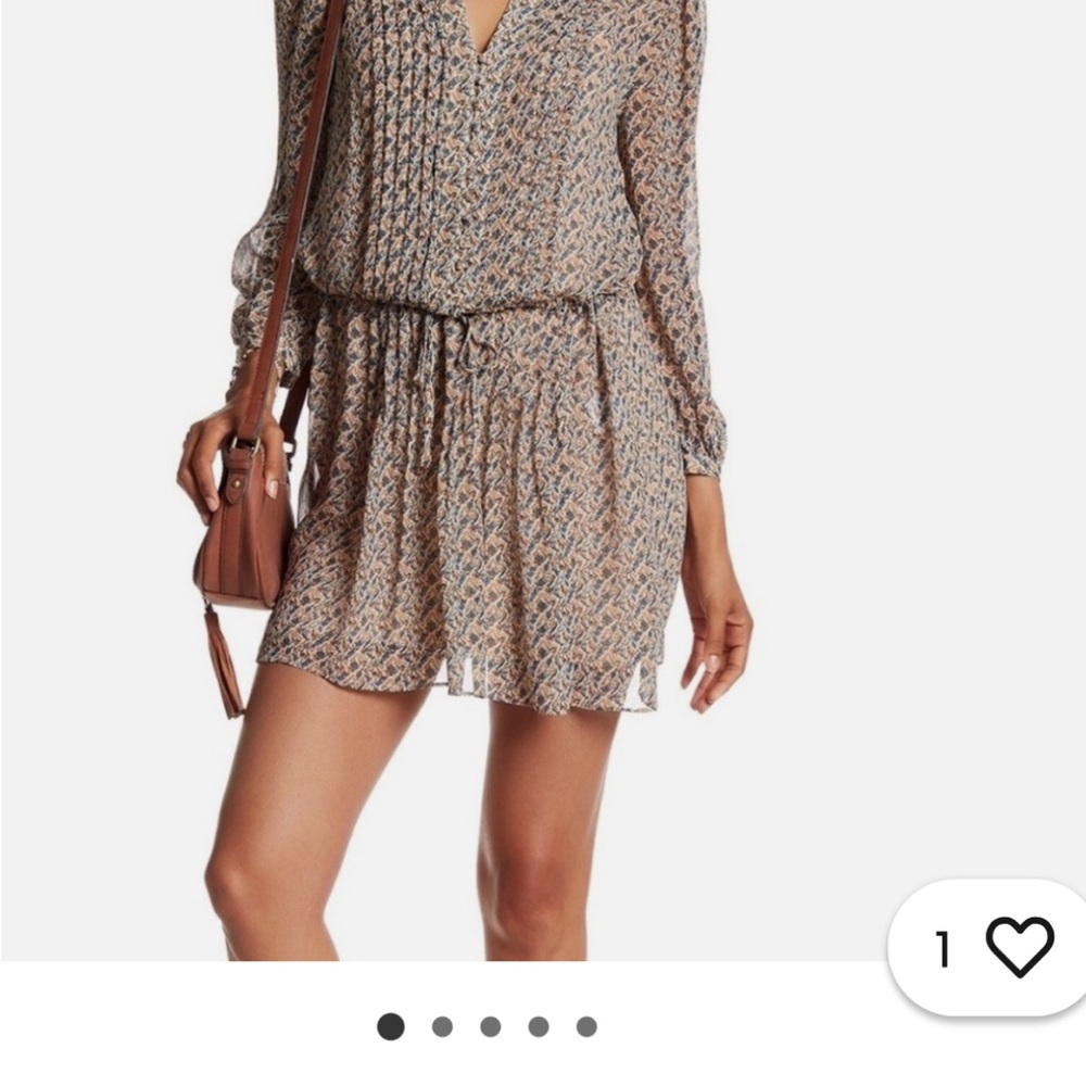 Joie Xyla 100% Silk Geometric Print Drawstring Waist Boho Dress